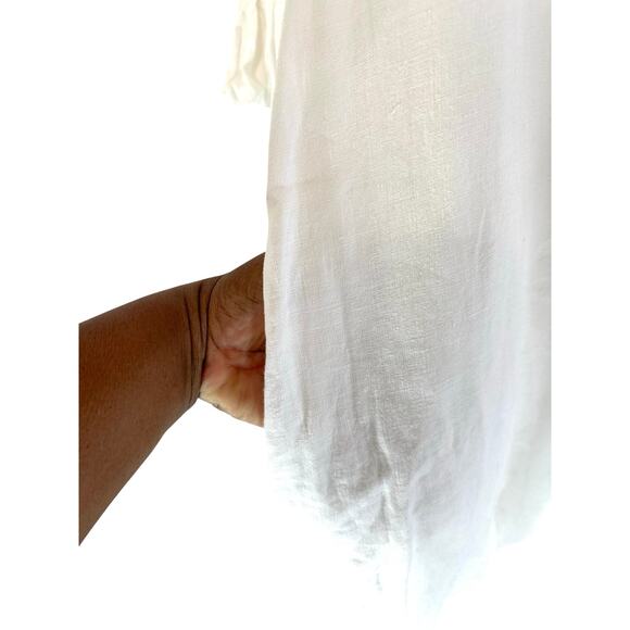 Crown Linen Designs White Lagenlook Coastal Natural Bell Sleeve Dress Size M - Picture 6 of 11